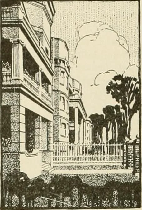An illustration from Guaranteed building plans with interior views and details : a standard collection of new, original and artistic designs of cottages, bungalows, residences and flats of frame, brick, cement, plaster, concrete blocks, hollow tile, stucco, etc. and farm buildings of all descriptions together with interior and exterior details and interior views arranged and described by William A. Radford., 1915, leaf 163