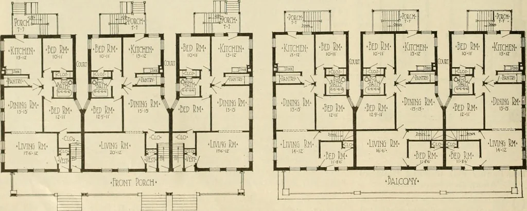 An illustration from Guaranteed building plans with interior views and details : a standard collection of new, original and artistic designs of cottages, bungalows, residences and flats of frame, brick, cement, plaster, concrete blocks, hollow tile, stucco, etc. and farm buildings of all descriptions together with interior and exterior details and interior views arranged and described by William A. Radford., 1915, leaf 165