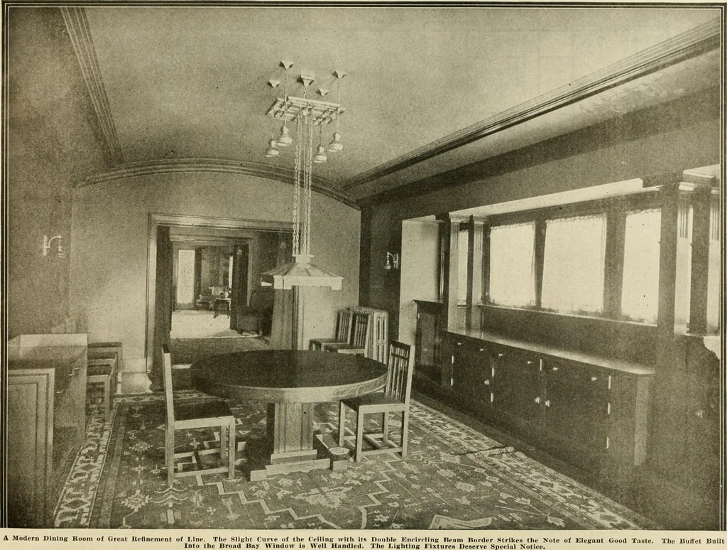 An illustration from Guaranteed building plans with interior views and details : a standard collection of new, original and artistic designs of cottages, bungalows, residences and flats of frame, brick, cement, plaster, concrete blocks, hollow tile, stucco, etc. and farm buildings of all descriptions together with interior and exterior details and interior views arranged and described by William A. Radford., 1915, leaf 169