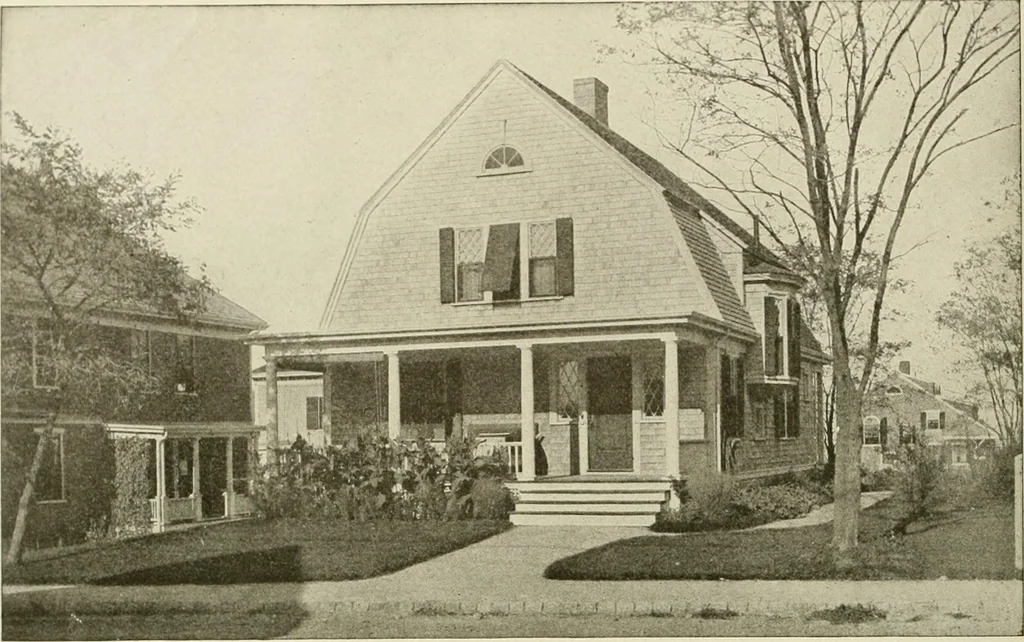 An illustration from Guaranteed building plans with interior views and details : a standard collection of new, original and artistic designs of cottages, bungalows, residences and flats of frame, brick, cement, plaster, concrete blocks, hollow tile, stucco, etc. and farm buildings of all descriptions together with interior and exterior details and interior views arranged and described by William A. Radford., 1915, leaf 171