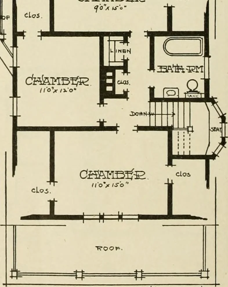 An illustration from Guaranteed building plans with interior views and details : a standard collection of new, original and artistic designs of cottages, bungalows, residences and flats of frame, brick, cement, plaster, concrete blocks, hollow tile, stucco, etc. and farm buildings of all descriptions together with interior and exterior details and interior views arranged and described by William A. Radford., 1915, leaf 171