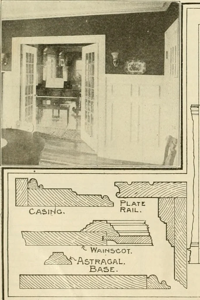 An illustration from Guaranteed building plans with interior views and details : a standard collection of new, original and artistic designs of cottages, bungalows, residences and flats of frame, brick, cement, plaster, concrete blocks, hollow tile, stucco, etc. and farm buildings of all descriptions together with interior and exterior details and interior views arranged and described by William A. Radford., 1915, leaf 173