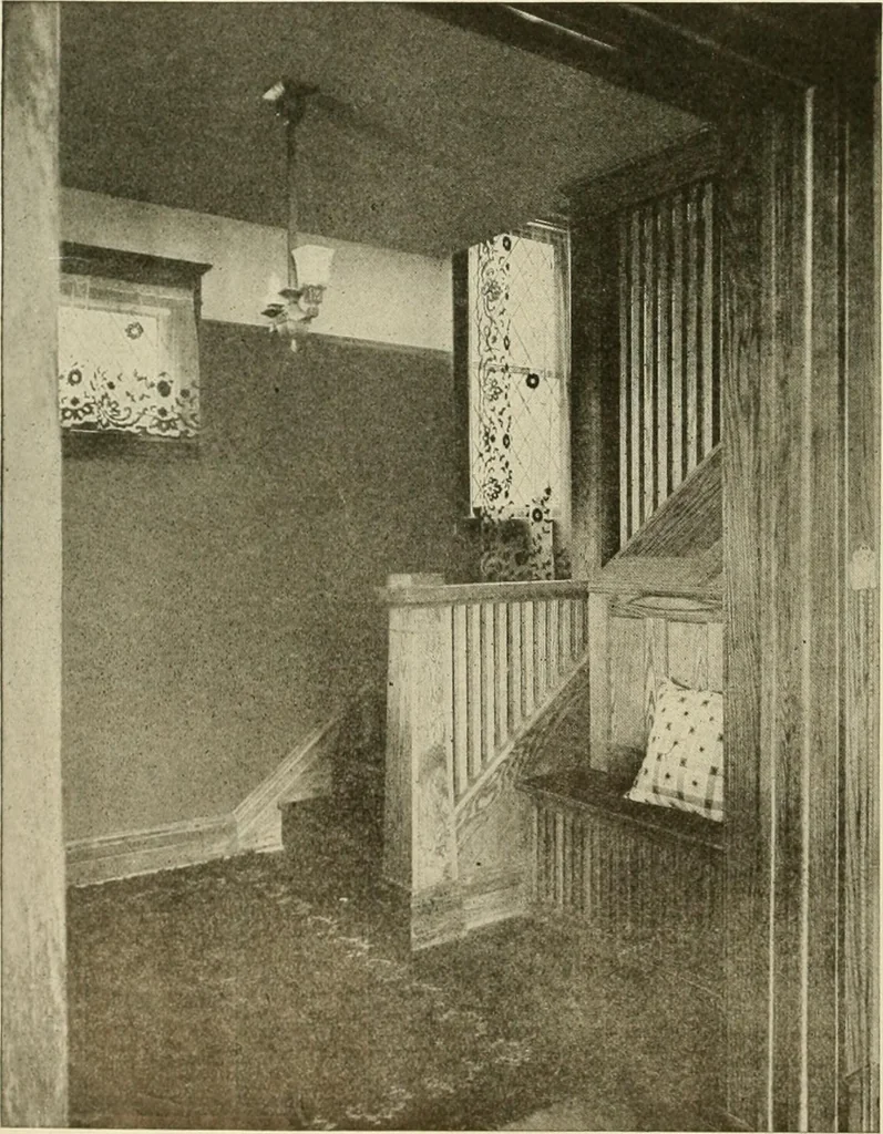 An illustration from Guaranteed building plans with interior views and details : a standard collection of new, original and artistic designs of cottages, bungalows, residences and flats of frame, brick, cement, plaster, concrete blocks, hollow tile, stucco, etc. and farm buildings of all descriptions together with interior and exterior details and interior views arranged and described by William A. Radford., 1915, leaf 193