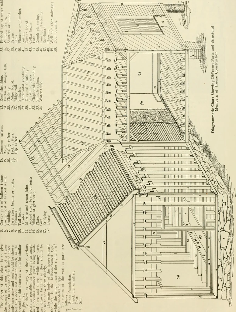 An illustration from Guaranteed building plans with interior views and details : a standard collection of new, original and artistic designs of cottages, bungalows, residences and flats of frame, brick, cement, plaster, concrete blocks, hollow tile, stucco, etc. and farm buildings of all descriptions together with interior and exterior details and interior views arranged and described by William A. Radford., 1915, leaf 200
