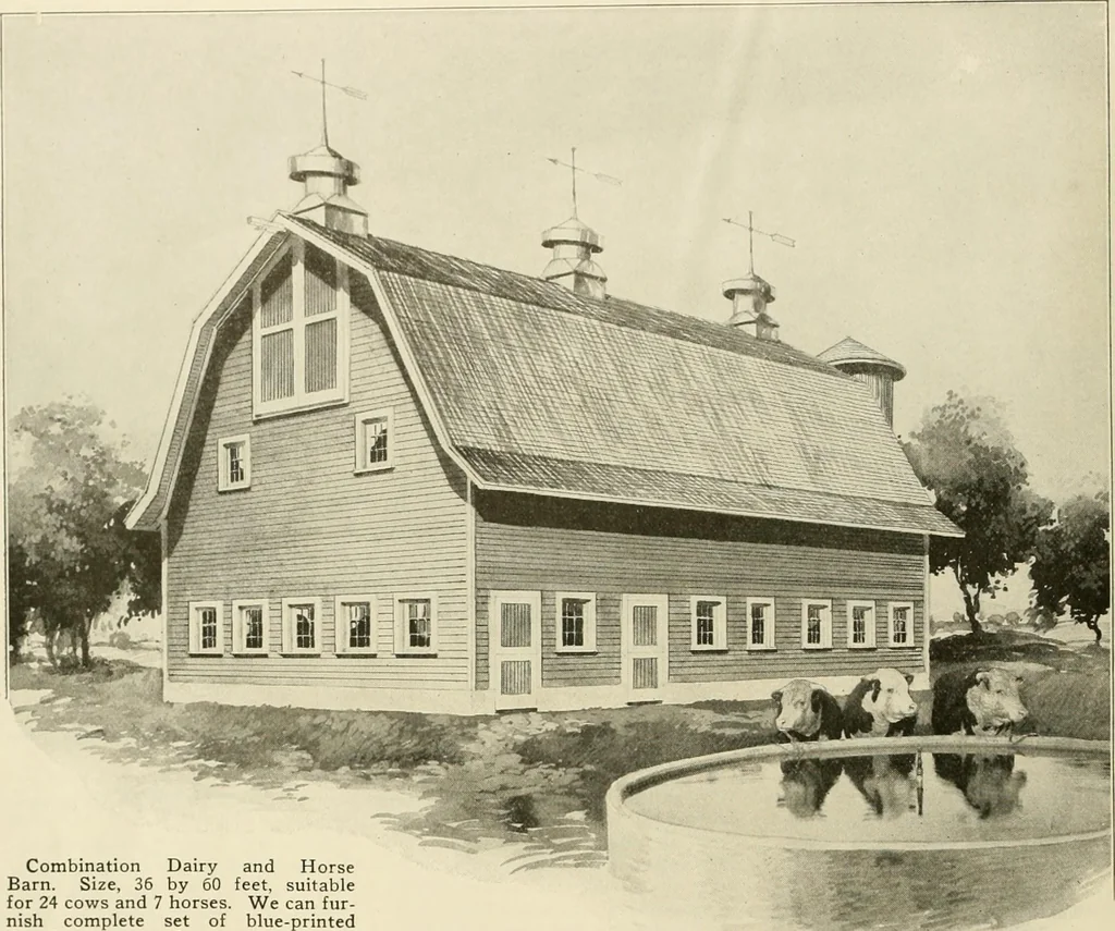 An illustration from Guaranteed building plans with interior views and details : a standard collection of new, original and artistic designs of cottages, bungalows, residences and flats of frame, brick, cement, plaster, concrete blocks, hollow tile, stucco, etc. and farm buildings of all descriptions together with interior and exterior details and interior views arranged and described by William A. Radford., 1915, leaf 207