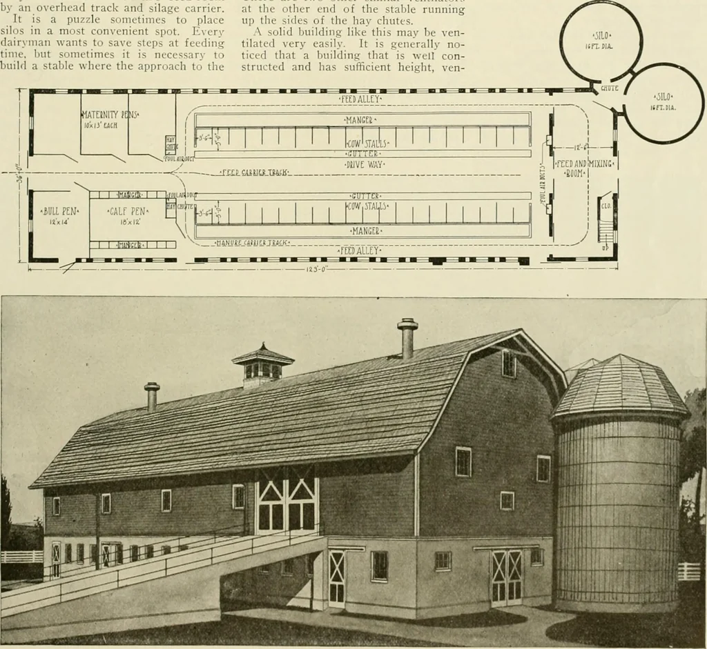 An illustration from Guaranteed building plans with interior views and details : a standard collection of new, original and artistic designs of cottages, bungalows, residences and flats of frame, brick, cement, plaster, concrete blocks, hollow tile, stucco, etc. and farm buildings of all descriptions together with interior and exterior details and interior views arranged and described by William A. Radford., 1915, leaf 210