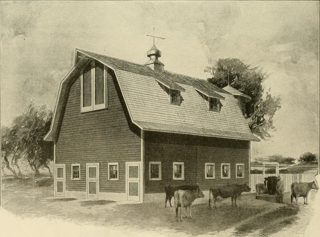 An illustration from Guaranteed building plans with interior views and details : a standard collection of new, original and artistic designs of cottages, bungalows, residences and flats of frame, brick, cement, plaster, concrete blocks, hollow tile, stucco, etc. and farm buildings of all descriptions together with interior and exterior details and interior views arranged and described by William A. Radford., 1915, leaf 215