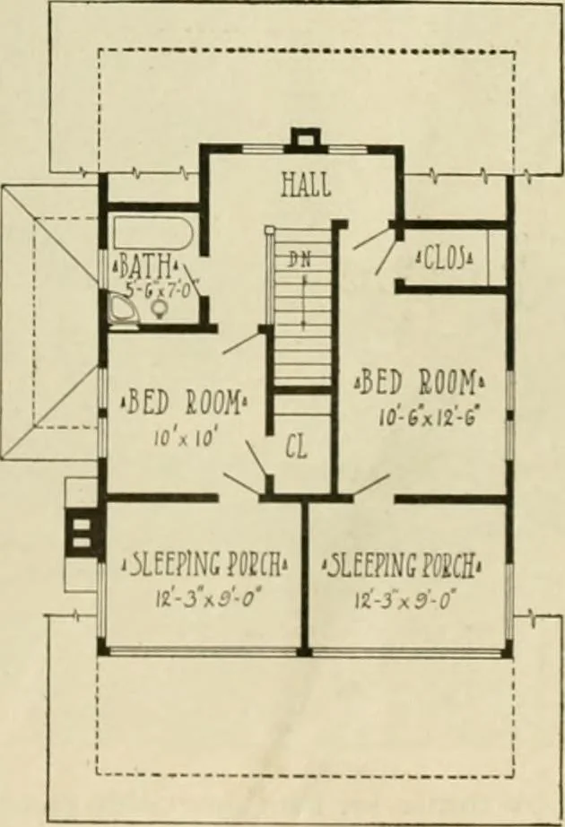 An illustration from Guaranteed building plans with interior views and details : a standard collection of new, original and artistic designs of cottages, bungalows, residences and flats of frame, brick, cement, plaster, concrete blocks, hollow tile, stucco, etc. and farm buildings of all descriptions together with interior and exterior details and interior views arranged and described by William A. Radford., 1915, leaf 22