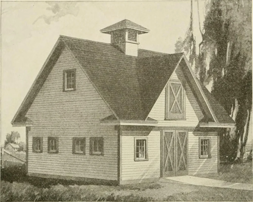 An illustration from Guaranteed building plans with interior views and details : a standard collection of new, original and artistic designs of cottages, bungalows, residences and flats of frame, brick, cement, plaster, concrete blocks, hollow tile, stucco, etc. and farm buildings of all descriptions together with interior and exterior details and interior views arranged and described by William A. Radford., 1915, leaf 221