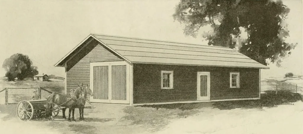 An illustration from Guaranteed building plans with interior views and details : a standard collection of new, original and artistic designs of cottages, bungalows, residences and flats of frame, brick, cement, plaster, concrete blocks, hollow tile, stucco, etc. and farm buildings of all descriptions together with interior and exterior details and interior views arranged and described by William A. Radford., 1915, leaf 222