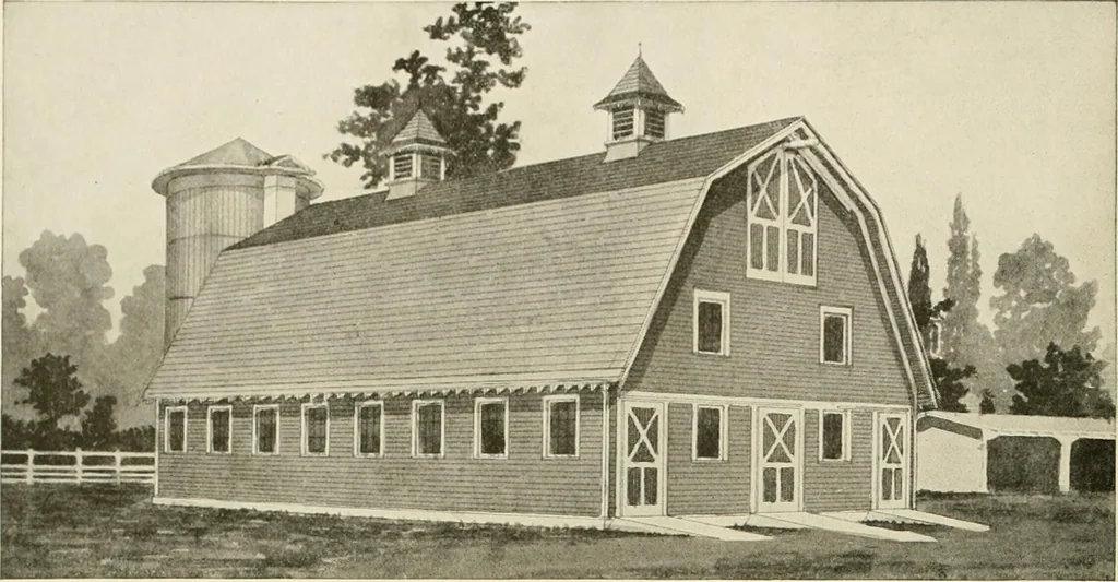 An illustration from Guaranteed building plans with interior views and details : a standard collection of new, original and artistic designs of cottages, bungalows, residences and flats of frame, brick, cement, plaster, concrete blocks, hollow tile, stucco, etc. and farm buildings of all descriptions together with interior and exterior details and interior views arranged and described by William A. Radford., 1915, leaf 225