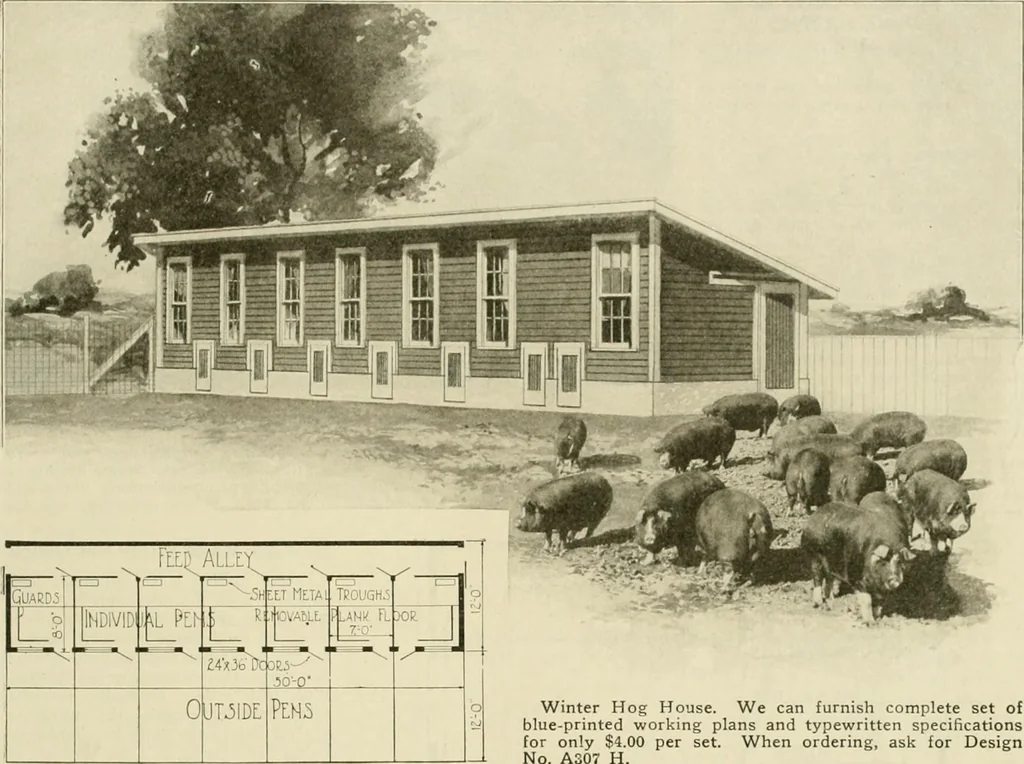 An illustration from Guaranteed building plans with interior views and details : a standard collection of new, original and artistic designs of cottages, bungalows, residences and flats of frame, brick, cement, plaster, concrete blocks, hollow tile, stucco, etc. and farm buildings of all descriptions together with interior and exterior details and interior views arranged and described by William A. Radford., 1915, leaf 230