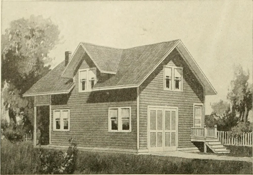 An illustration from Guaranteed building plans with interior views and details : a standard collection of new, original and artistic designs of cottages, bungalows, residences and flats of frame, brick, cement, plaster, concrete blocks, hollow tile, stucco, etc. and farm buildings of all descriptions together with interior and exterior details and interior views arranged and described by William A. Radford., 1915, leaf 241