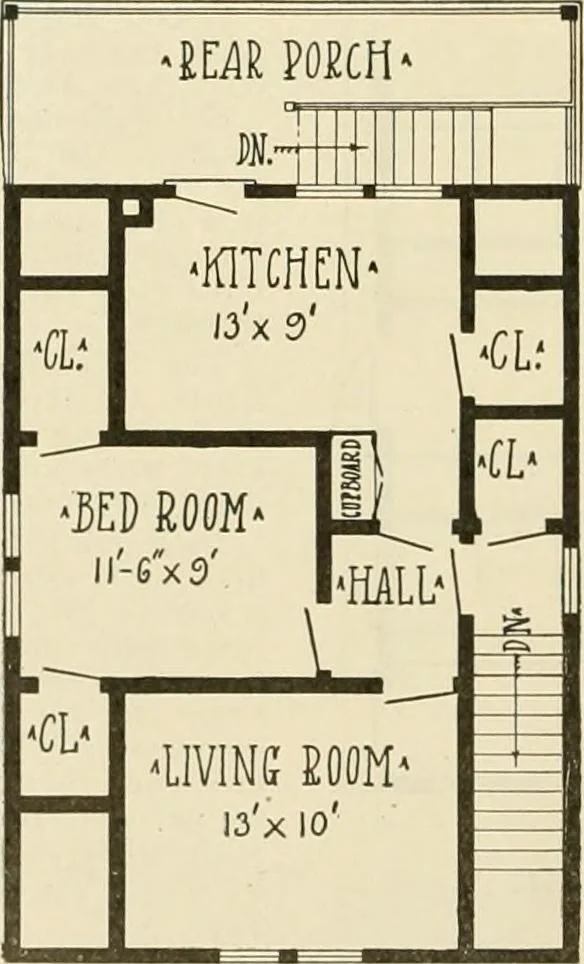 An illustration from Guaranteed building plans with interior views and details : a standard collection of new, original and artistic designs of cottages, bungalows, residences and flats of frame, brick, cement, plaster, concrete blocks, hollow tile, stucco, etc. and farm buildings of all descriptions together with interior and exterior details and interior views arranged and described by William A. Radford., 1915, leaf 241