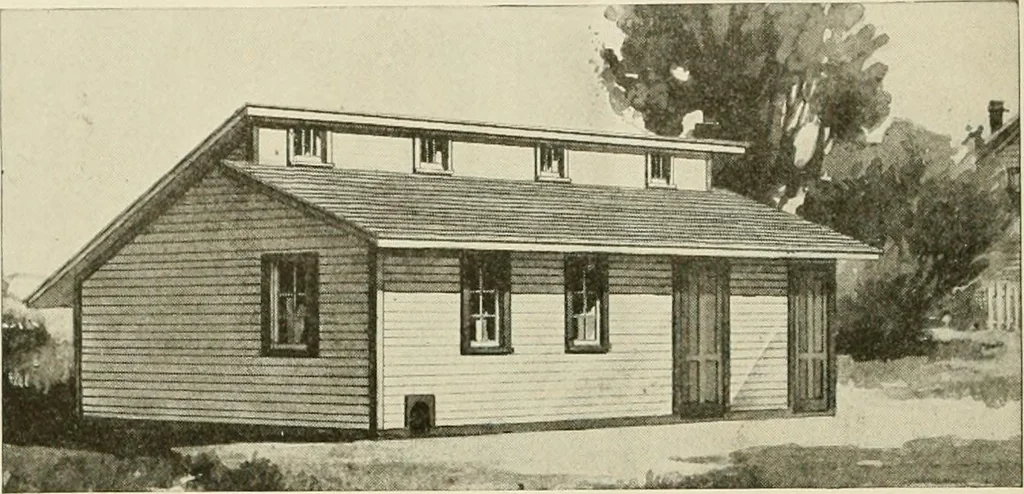 An illustration from Guaranteed building plans with interior views and details : a standard collection of new, original and artistic designs of cottages, bungalows, residences and flats of frame, brick, cement, plaster, concrete blocks, hollow tile, stucco, etc. and farm buildings of all descriptions together with interior and exterior details and interior views arranged and described by William A. Radford., 1915, leaf 247