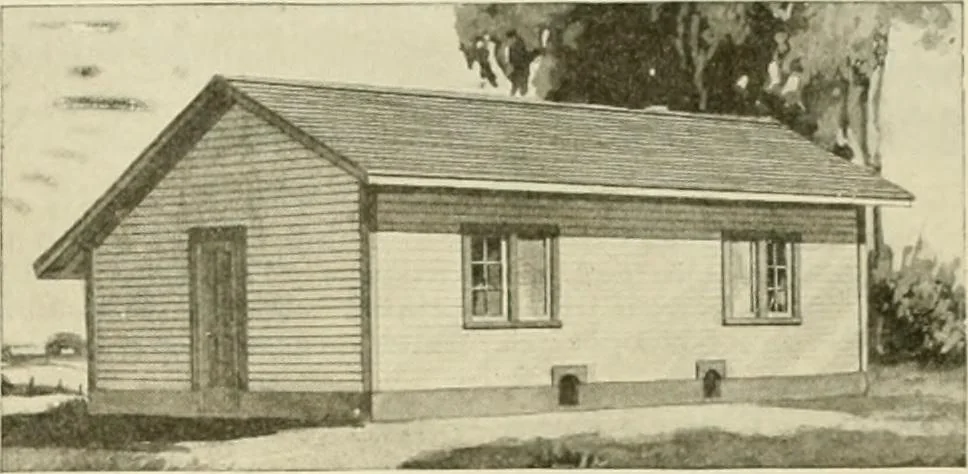 An illustration from Guaranteed building plans with interior views and details : a standard collection of new, original and artistic designs of cottages, bungalows, residences and flats of frame, brick, cement, plaster, concrete blocks, hollow tile, stucco, etc. and farm buildings of all descriptions together with interior and exterior details and interior views arranged and described by William A. Radford., 1915, leaf 250