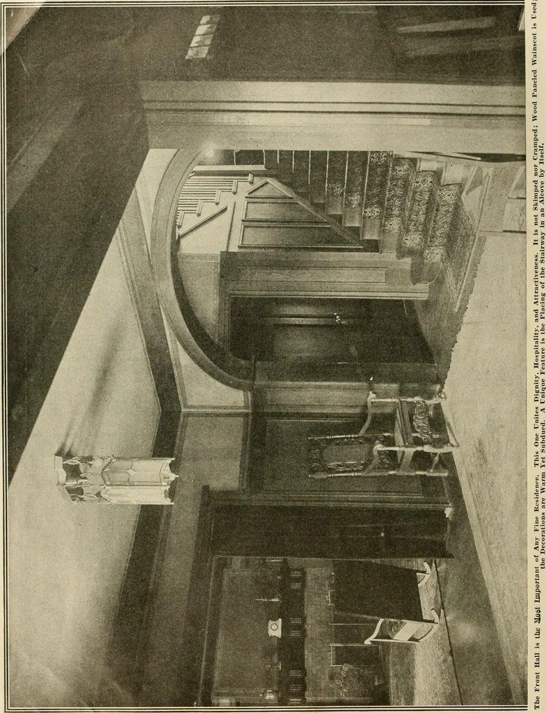 An illustration from Guaranteed building plans with interior views and details : a standard collection of new, original and artistic designs of cottages, bungalows, residences and flats of frame, brick, cement, plaster, concrete blocks, hollow tile, stucco, etc. and farm buildings of all descriptions together with interior and exterior details and interior views arranged and described by William A. Radford., 1915, leaf 43