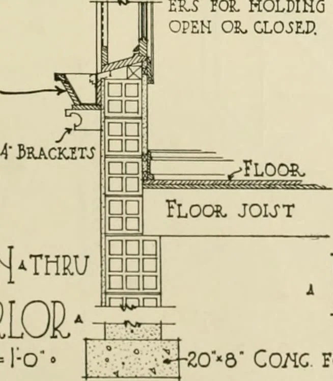 An illustration from Guaranteed building plans with interior views and details : a standard collection of new, original and artistic designs of cottages, bungalows, residences and flats of frame, brick, cement, plaster, concrete blocks, hollow tile, stucco, etc. and farm buildings of all descriptions together with interior and exterior details and interior views arranged and described by William A. Radford., 1915, leaf 50