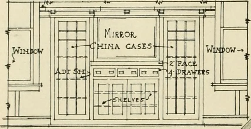 An illustration from Guaranteed building plans with interior views and details : a standard collection of new, original and artistic designs of cottages, bungalows, residences and flats of frame, brick, cement, plaster, concrete blocks, hollow tile, stucco, etc. and farm buildings of all descriptions together with interior and exterior details and interior views arranged and described by William A. Radford., 1915, leaf 51