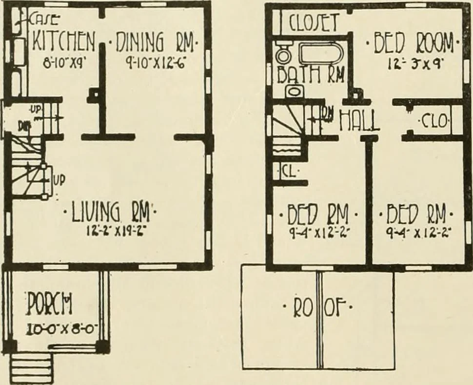 An illustration from Guaranteed building plans with interior views and details : a standard collection of new, original and artistic designs of cottages, bungalows, residences and flats of frame, brick, cement, plaster, concrete blocks, hollow tile, stucco, etc. and farm buildings of all descriptions together with interior and exterior details and interior views arranged and described by William A. Radford., 1915, leaf 53