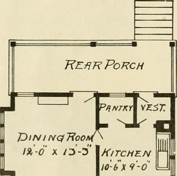 An illustration from Guaranteed building plans with interior views and details : a standard collection of new, original and artistic designs of cottages, bungalows, residences and flats of frame, brick, cement, plaster, concrete blocks, hollow tile, stucco, etc. and farm buildings of all descriptions together with interior and exterior details and interior views arranged and described by William A. Radford., 1915, leaf 55