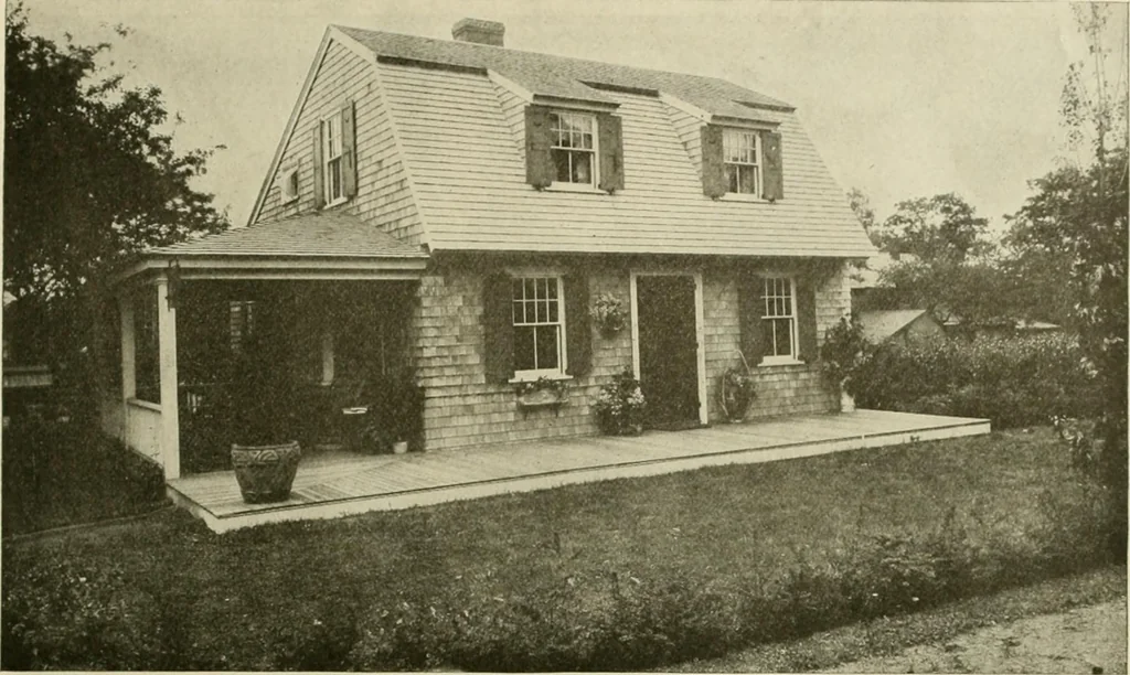 An illustration from Guaranteed building plans with interior views and details : a standard collection of new, original and artistic designs of cottages, bungalows, residences and flats of frame, brick, cement, plaster, concrete blocks, hollow tile, stucco, etc. and farm buildings of all descriptions together with interior and exterior details and interior views arranged and described by William A. Radford., 1915, leaf 56