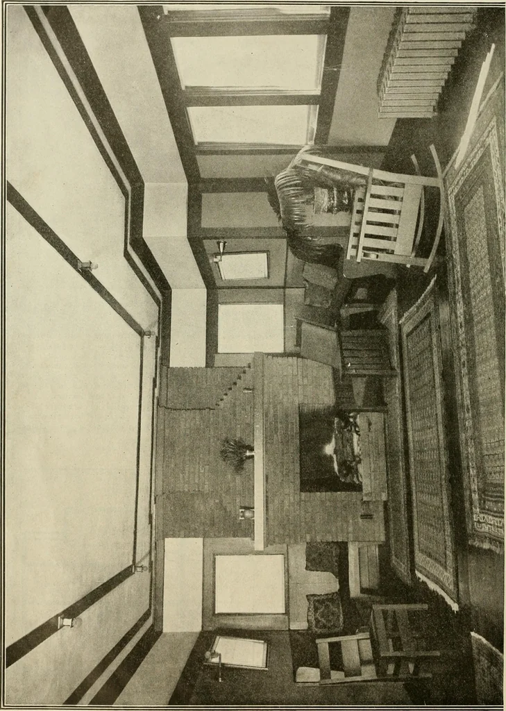 An illustration from Guaranteed building plans with interior views and details : a standard collection of new, original and artistic designs of cottages, bungalows, residences and flats of frame, brick, cement, plaster, concrete blocks, hollow tile, stucco, etc. and farm buildings of all descriptions together with interior and exterior details and interior views arranged and described by William A. Radford., 1915, leaf 57