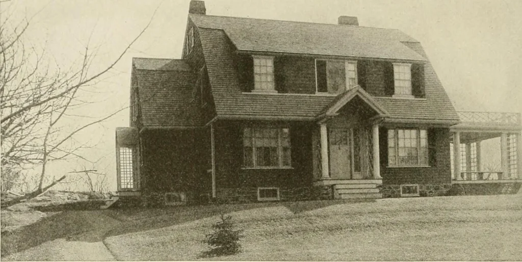 An illustration from Guaranteed building plans with interior views and details : a standard collection of new, original and artistic designs of cottages, bungalows, residences and flats of frame, brick, cement, plaster, concrete blocks, hollow tile, stucco, etc. and farm buildings of all descriptions together with interior and exterior details and interior views arranged and described by William A. Radford., 1915, leaf 61