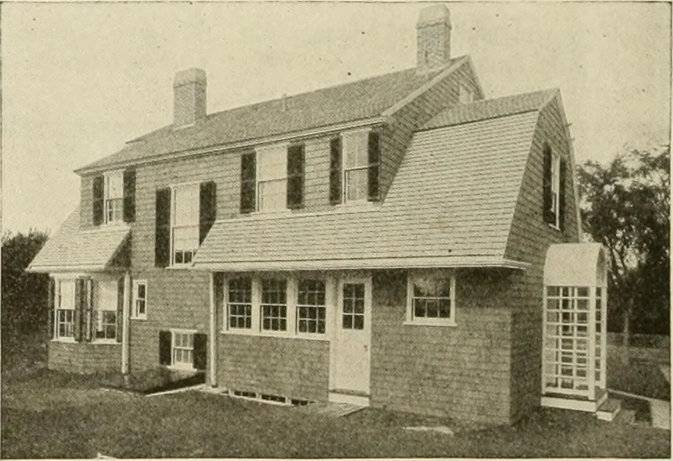 An illustration from Guaranteed building plans with interior views and details : a standard collection of new, original and artistic designs of cottages, bungalows, residences and flats of frame, brick, cement, plaster, concrete blocks, hollow tile, stucco, etc. and farm buildings of all descriptions together with interior and exterior details and interior views arranged and described by William A. Radford., 1915, leaf 61