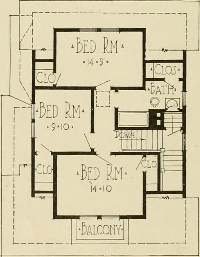 An illustration from Guaranteed building plans with interior views and details : a standard collection of new, original and artistic designs of cottages, bungalows, residences and flats of frame, brick, cement, plaster, concrete blocks, hollow tile, stucco, etc. and farm buildings of all descriptions together with interior and exterior details and interior views arranged and described by William A. Radford., 1915, leaf 67