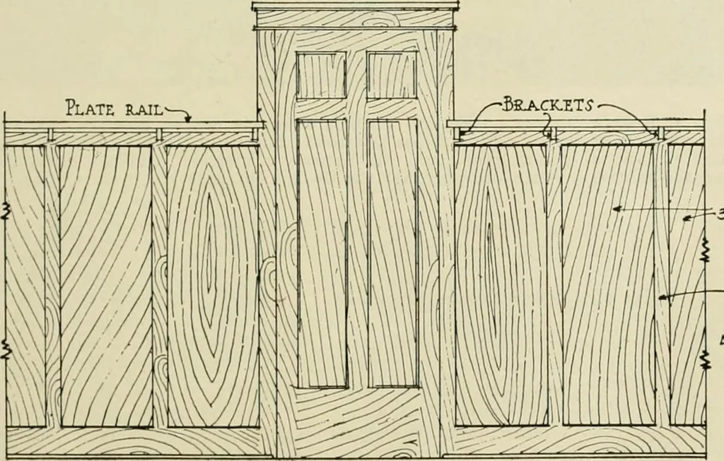 An illustration from Guaranteed building plans with interior views and details : a standard collection of new, original and artistic designs of cottages, bungalows, residences and flats of frame, brick, cement, plaster, concrete blocks, hollow tile, stucco, etc. and farm buildings of all descriptions together with interior and exterior details and interior views arranged and described by William A. Radford., 1915, leaf 70