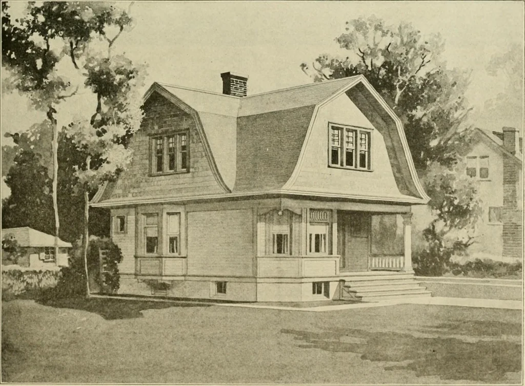 An illustration from Guaranteed building plans with interior views and details : a standard collection of new, original and artistic designs of cottages, bungalows, residences and flats of frame, brick, cement, plaster, concrete blocks, hollow tile, stucco, etc. and farm buildings of all descriptions together with interior and exterior details and interior views arranged and described by William A. Radford., 1915, leaf 78