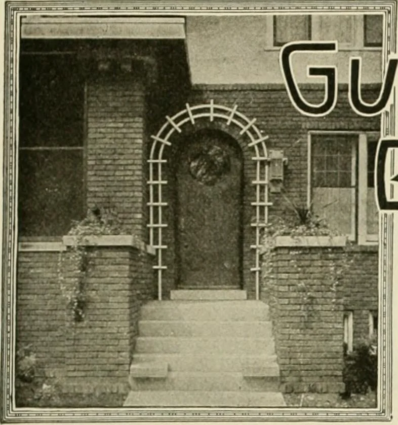 An illustration from Guaranteed building plans with interior views and details : a standard collection of new, original and artistic designs of cottages, bungalows, residences and flats of frame, brick, cement, plaster, concrete blocks, hollow tile, stucco, etc. and farm buildings of all descriptions together with interior and exterior details and interior views arranged and described by William A. Radford., 1915, leaf 8