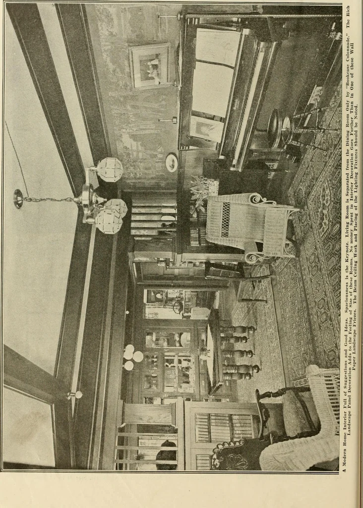 An illustration from Guaranteed building plans with interior views and details : a standard collection of new, original and artistic designs of cottages, bungalows, residences and flats of frame, brick, cement, plaster, concrete blocks, hollow tile, stucco, etc. and farm buildings of all descriptions together with interior and exterior details and interior views arranged and described by William A. Radford., 1915, leaf 81