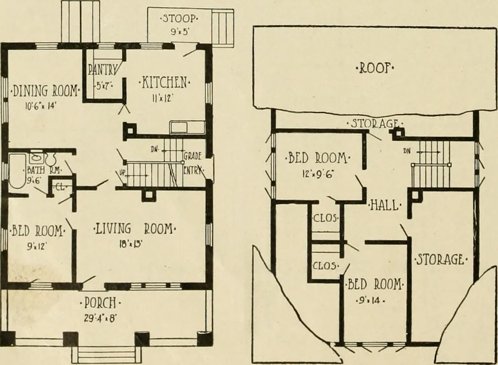 An illustration from Guaranteed building plans with interior views and details : a standard collection of new, original and artistic designs of cottages, bungalows, residences and flats of frame, brick, cement, plaster, concrete blocks, hollow tile, stucco, etc. and farm buildings of all descriptions together with interior and exterior details and interior views arranged and described by William A. Radford., 1915, leaf 83