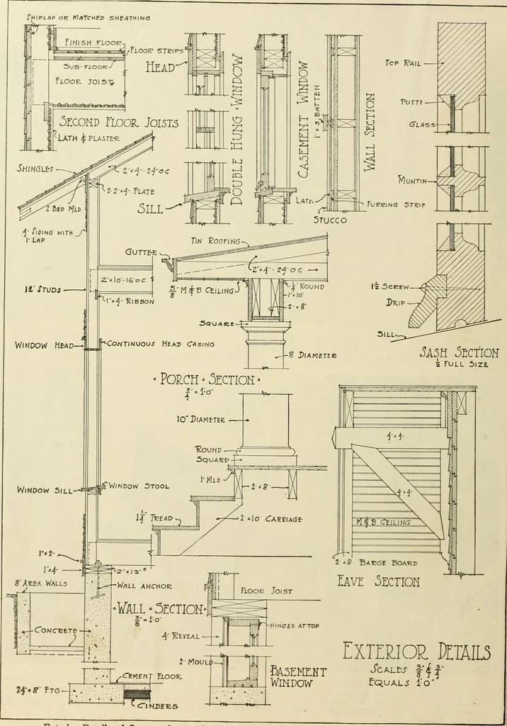 An illustration from Guaranteed building plans with interior views and details : a standard collection of new, original and artistic designs of cottages, bungalows, residences and flats of frame, brick, cement, plaster, concrete blocks, hollow tile, stucco, etc. and farm buildings of all descriptions together with interior and exterior details and interior views arranged and described by William A. Radford., 1915, leaf 89