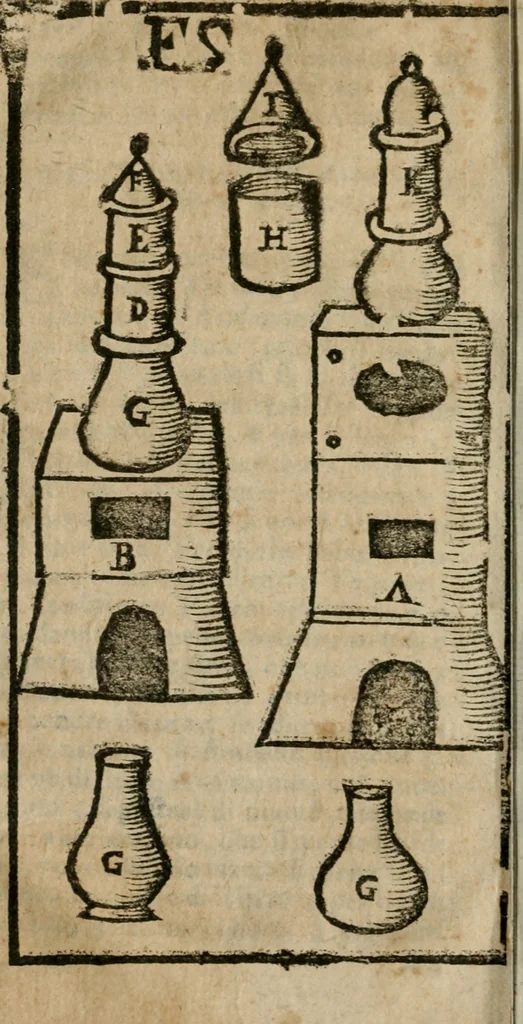 An illustration from Guida alla chimica : che suo mezzo conduce gl'affetionati alle operationi sopra ogni corpo misto animale, minerale, ò vegetabile : dichiarando come s'estraggono i toro sali, ogli, essenze, magisterij, mercurij, etc. ... et in quest' vltima impressione ampliata di nuoue aggiunte, & figure ... : et con la regola per metter le figure à suo loco posta nel fine, 1706, leaf 191