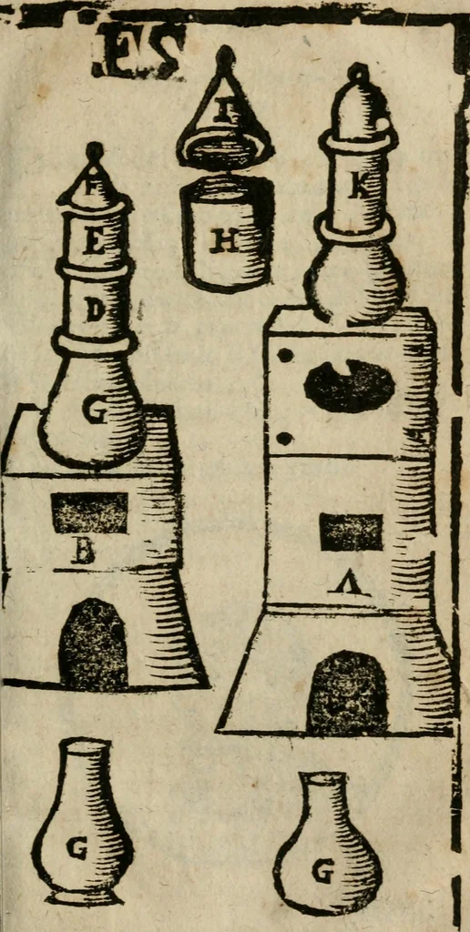 An illustration from Guida alla chimica : che suo mezzo conduce gl'affetionati alle operationi sopra ogni corpo misto animale, minerale, ò vegetabile : dichiarando come s'estraggono i toro sali, ogli, essenze, magisterij, mercurij, etc. ... et in quest' vltima impressione ampliata di nuoue aggiunte, & figure ... : et con la regola per metter le figure à suo loco posta nel fine, 1706, leaf 304