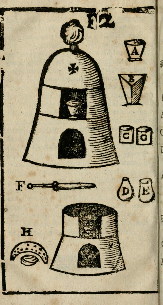 An illustration from Guida alla chimica : che suo mezzo conduce gl'affetionati alle operationi sopra ogni corpo misto animale, minerale, ò vegetabile : dichiarando come s'estraggono i toro sali, ogli, essenze, magisterij, mercurij, etc. ... et in quest' vltima impressione ampliata di nuoue aggiunte, & figure ... : et con la regola per metter le figure à suo loco posta nel fine, 1706, leaf 345