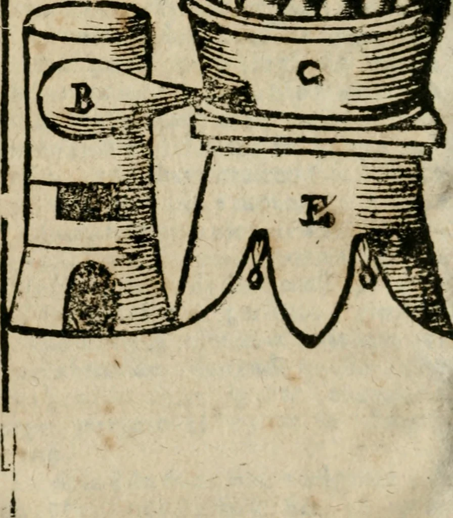 An illustration from Guida alla chimica : che suo mezzo conduce gl'affetionati alle operationi sopra ogni corpo misto animale, minerale, ò vegetabile : dichiarando come s'estraggono i toro sali, ogli, essenze, magisterij, mercurij, etc. ... et in quest' vltima impressione ampliata di nuoue aggiunte, & figure ... : et con la regola per metter le figure à suo loco posta nel fine, 1706, leaf 439