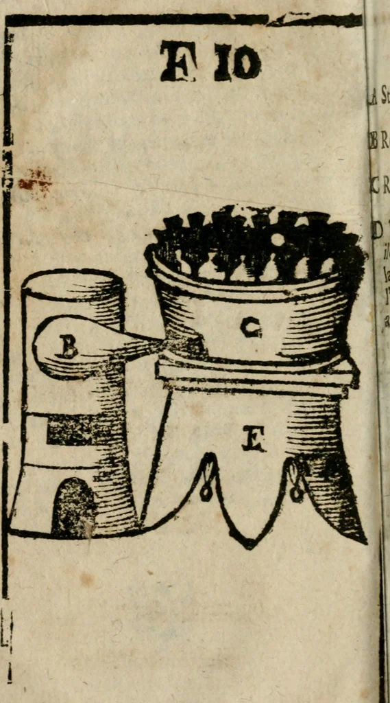 An illustration from Guida alla chimica : che suo mezzo conduce gl'affetionati alle operationi sopra ogni corpo misto animale, minerale, ò vegetabile : dichiarando come s'estraggono i toro sali, ogli, essenze, magisterij, mercurij, etc. ... et in quest' vltima impressione ampliata di nuoue aggiunte, & figure ... : et con la regola per metter le figure à suo loco posta nel fine, 1706, leaf 613