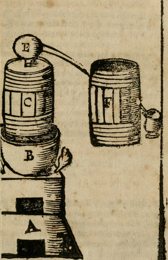 An illustration from Guida alla chimica : che suo mezzo conduce gl'affetionati alle operationi sopra ogni corpo misto animale, minerale, ò vegetabile : dichiarando come s'estraggono i toro sali, ogli, essenze, magisterij, mercurij, etc. ... et in quest' vltima impressione ampliata di nuoue aggiunte, & figure ... : et con la regola per metter le figure à suo loco posta nel fine, 1706, leaf 86