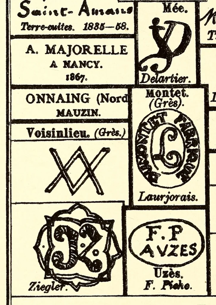 An illustration from Guide de l'amateur de porcelaines et de faiences (y compris grès et terres cuites) : collection complète des marques de porcelaines, de faiences et de poteries anciennes, 1910, leaf 114