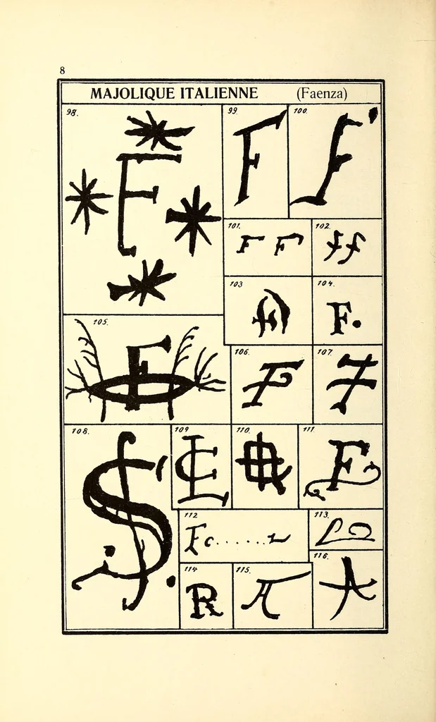 An illustration from Guide de l'amateur de porcelaines et de faiences (y compris grès et terres cuites) : collection complète des marques de porcelaines, de faiences et de poteries anciennes, 1910, leaf 22