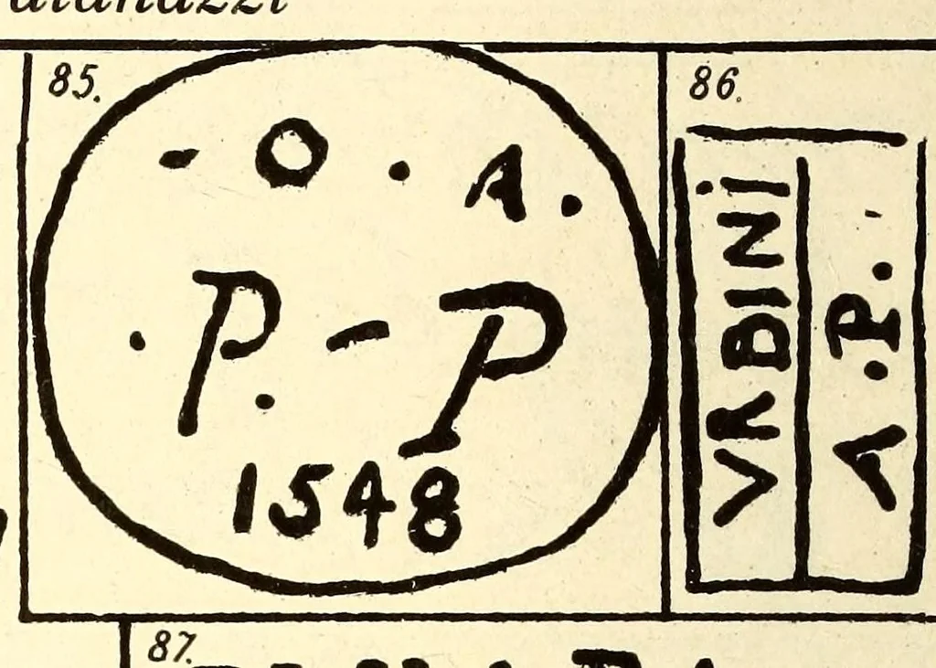 An illustration from Guide de l'amateur de porcelaines et de faiences (y compris grès et terres cuites) : collection complète des marques de porcelaines, de faiences et de poteries anciennes, 1910, leaf 46
