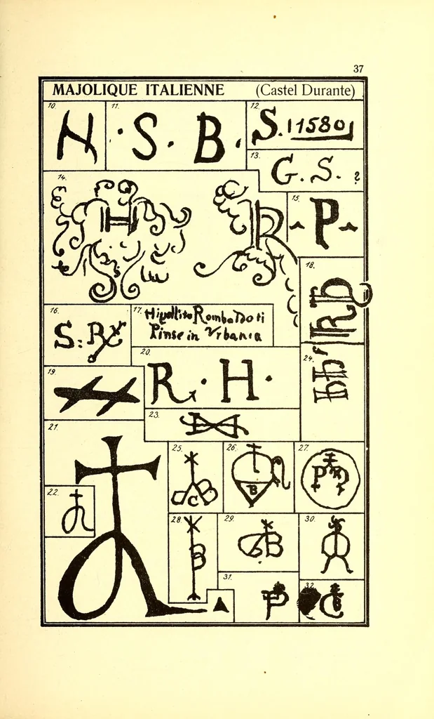 An illustration from Guide de l'amateur de porcelaines et de faiences (y compris grès et terres cuites) : collection complète des marques de porcelaines, de faiences et de poteries anciennes, 1910, leaf 51