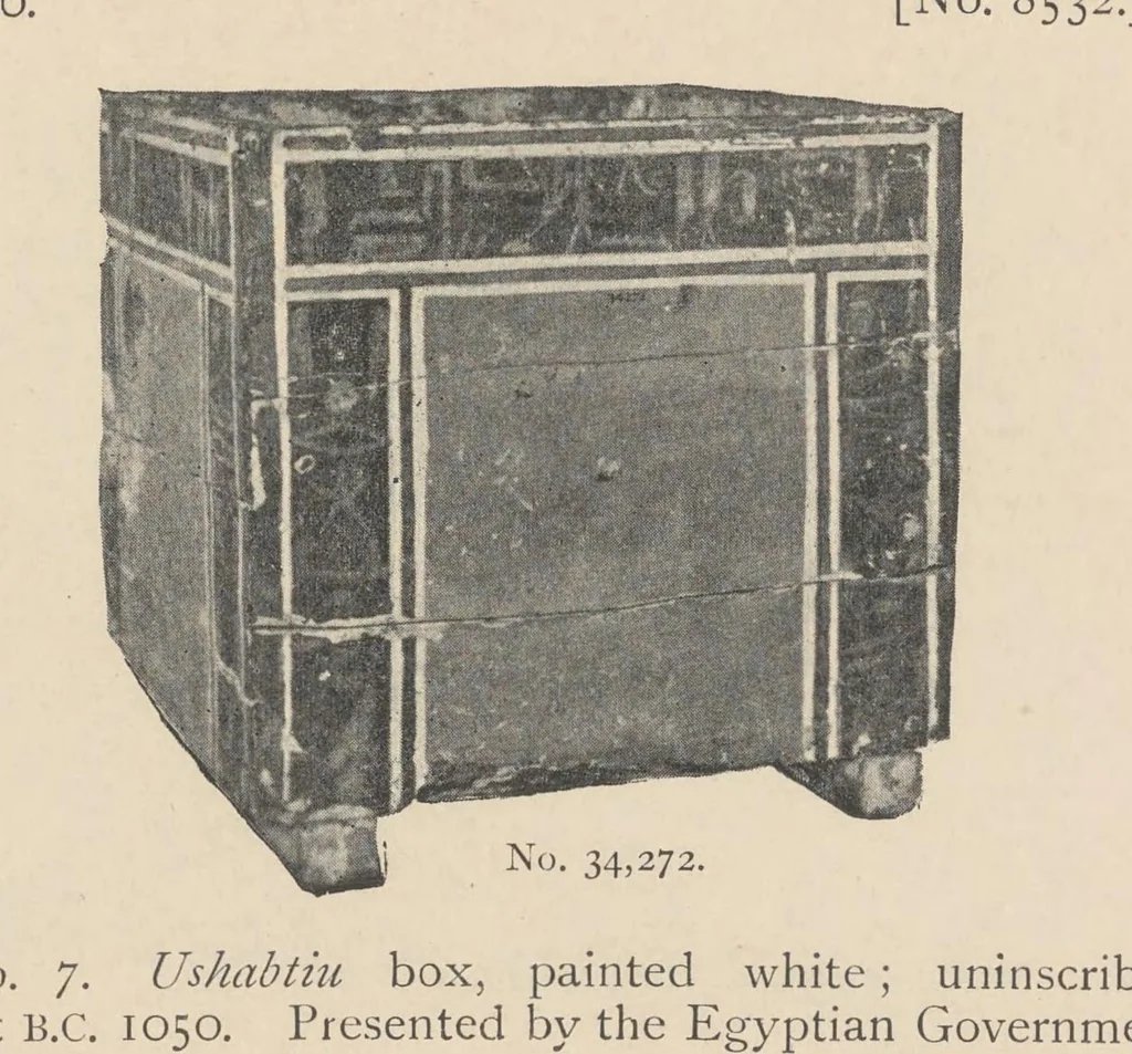 An illustration from A guide to the third and fourth Egyptian rooms : predynastic antiquites, mummied birds and animals, portrait statues, figures of gods, tools, implements and weapons, scarabs, amulets, jewellery and other objects connected with the funeral rites of the ancient Egyptians, 1904, leaf 139