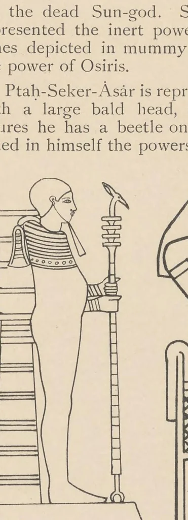 An illustration from A guide to the third and fourth Egyptian rooms : predynastic antiquites, mummied birds and animals, portrait statues, figures of gods, tools, implements and weapons, scarabs, amulets, jewellery and other objects connected with the funeral rites of the ancient Egyptians, 1904, leaf 157