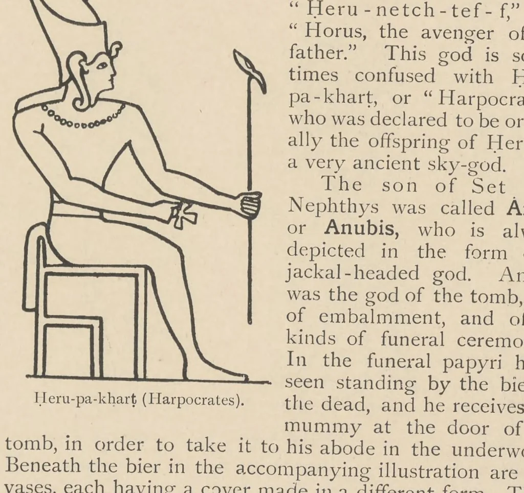 An illustration from A guide to the third and fourth Egyptian rooms : predynastic antiquites, mummied birds and animals, portrait statues, figures of gods, tools, implements and weapons, scarabs, amulets, jewellery and other objects connected with the funeral rites of the ancient Egyptians, 1904, leaf 170
