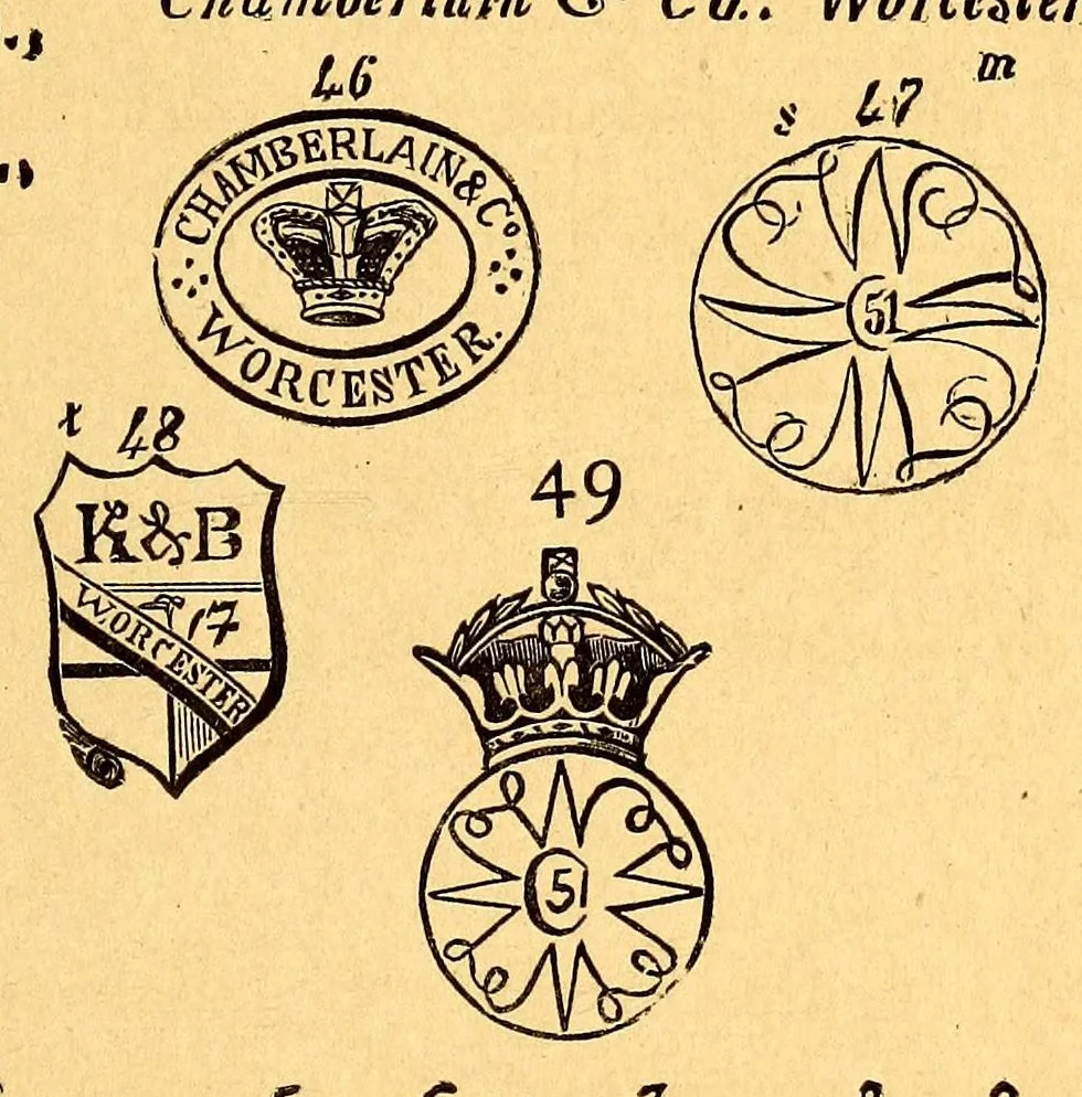 An illustration from A guide through the Royal Porcelain Works, Worcester, and an epitome of the history of pottery and porcelain with the marks on Worcester porcelain, 1878, leaf 79